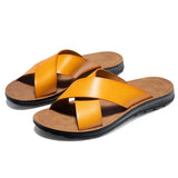 Men's Leather Slide Sandals – Cushioned Ergonomic Footbed
