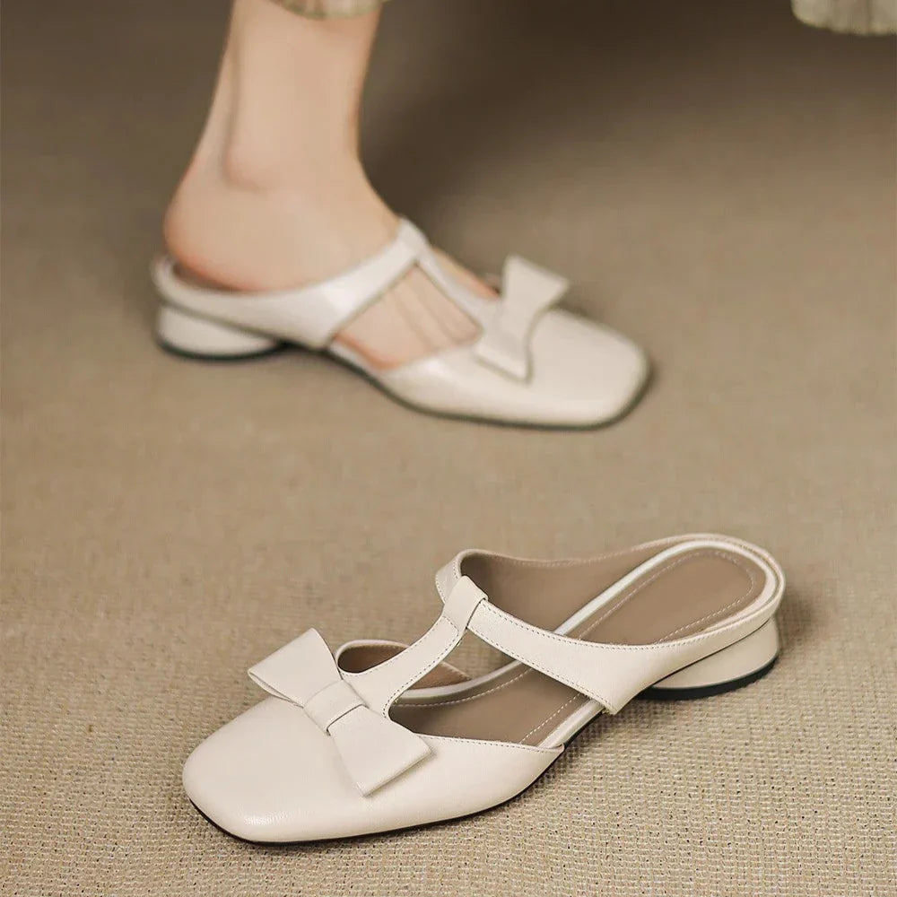 Women's Leather T-Strap Mules – Square Toe Block Heel – view 4