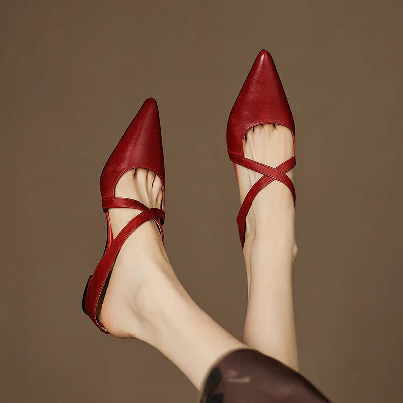 Women's Leather Cross-Strap Mules – Pointed Toe Low Heel – view 4