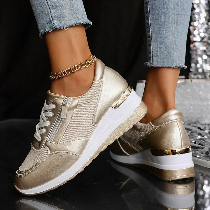 Women's Metallic Orthopedic Platform Sneakers - Cloud-Cushioned