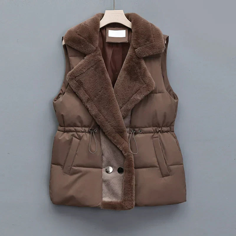 Women's Padded Gilet with Faux Fur Collar – Warm Layering Vest