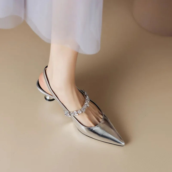 Women's Rhinestone Kitten Heels – Aurora Metallic Evening Shoes