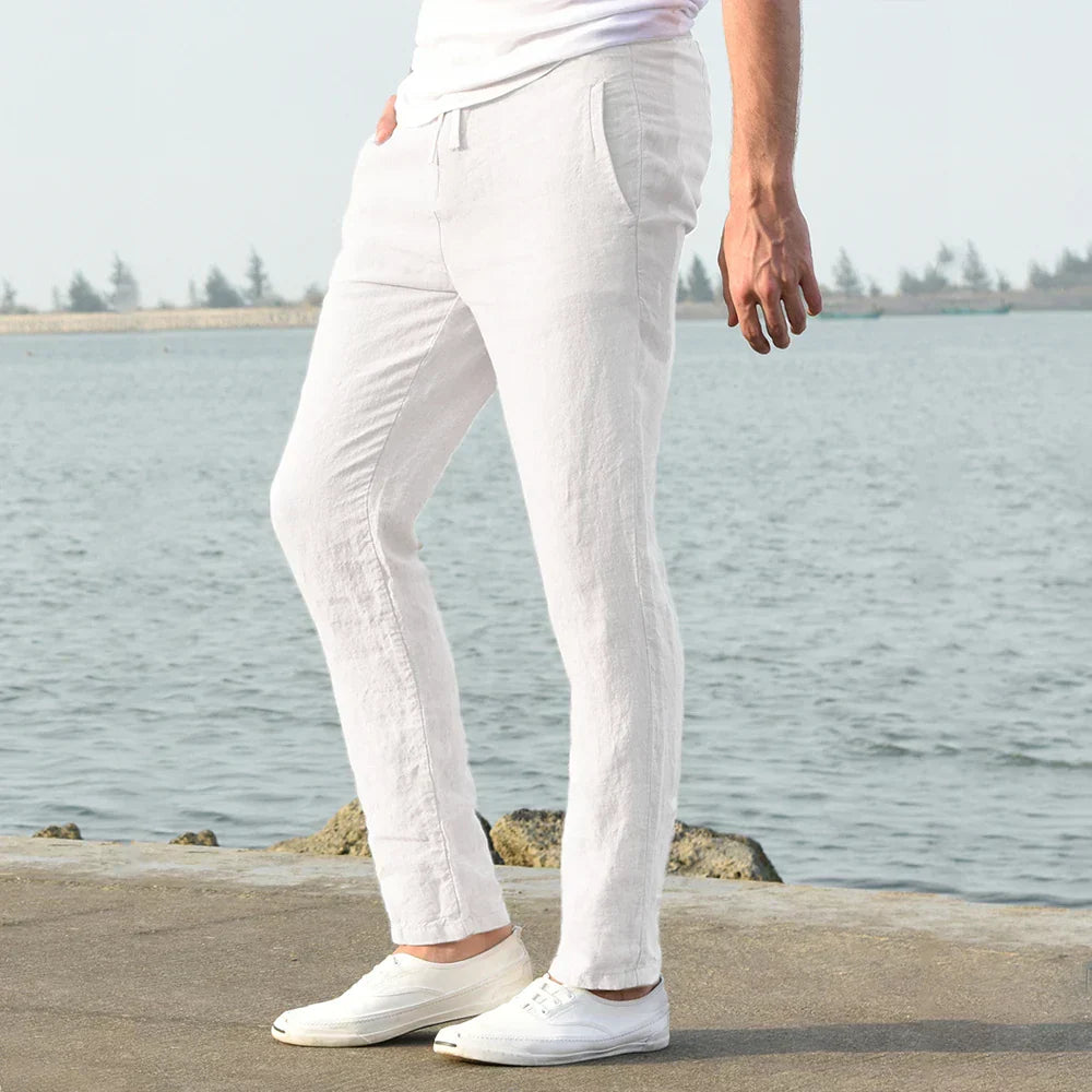 Men's Linen Blend Drawstring Trousers – Lightweight Summer Wear – view 7