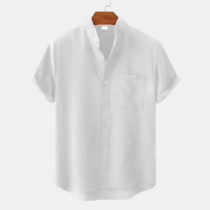 Men's Linen Blend Grandad Collar Shirt – Relaxed Summer Fit – White