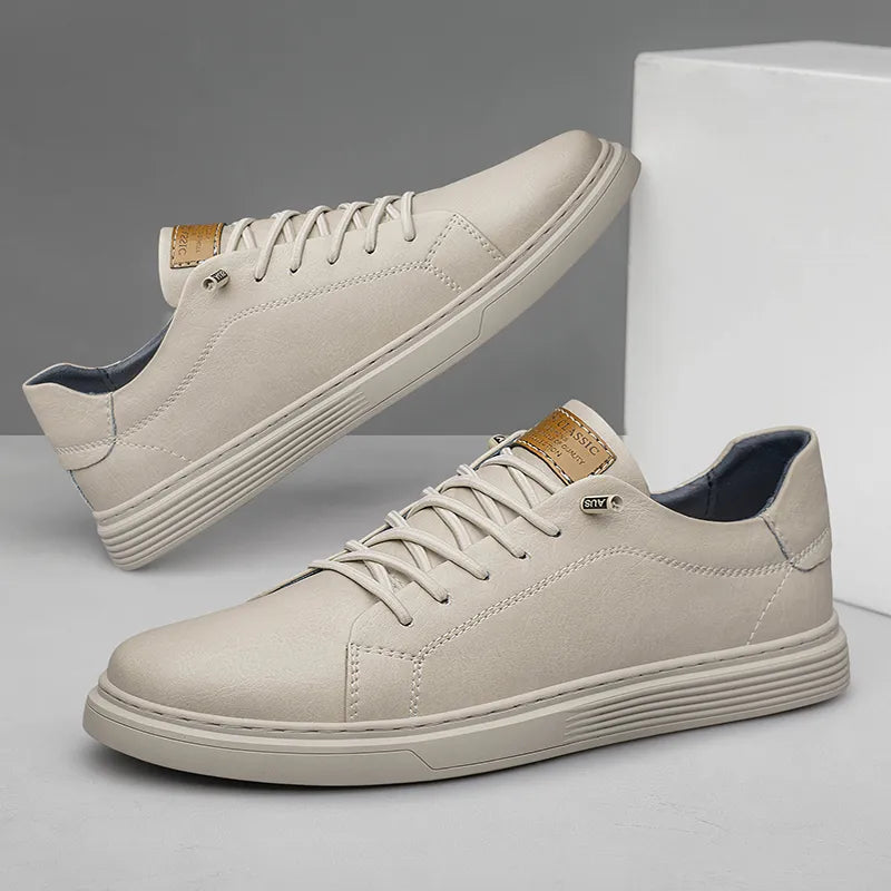 Men's Leather Low-Top Trainers – Cushioned Everyday Comfort – Brown