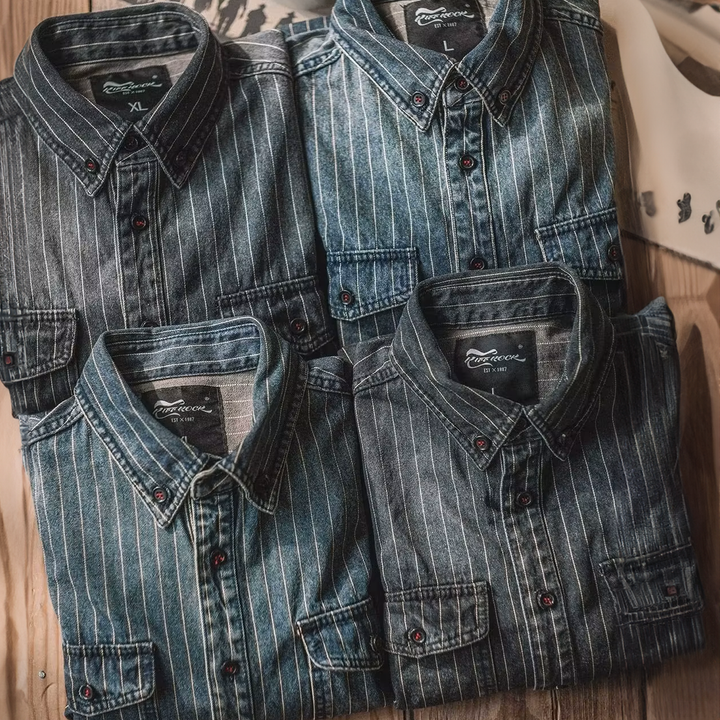 Men's Pinstripe Denim Shirt – Stretch Cotton Workwear Shirt – view 6