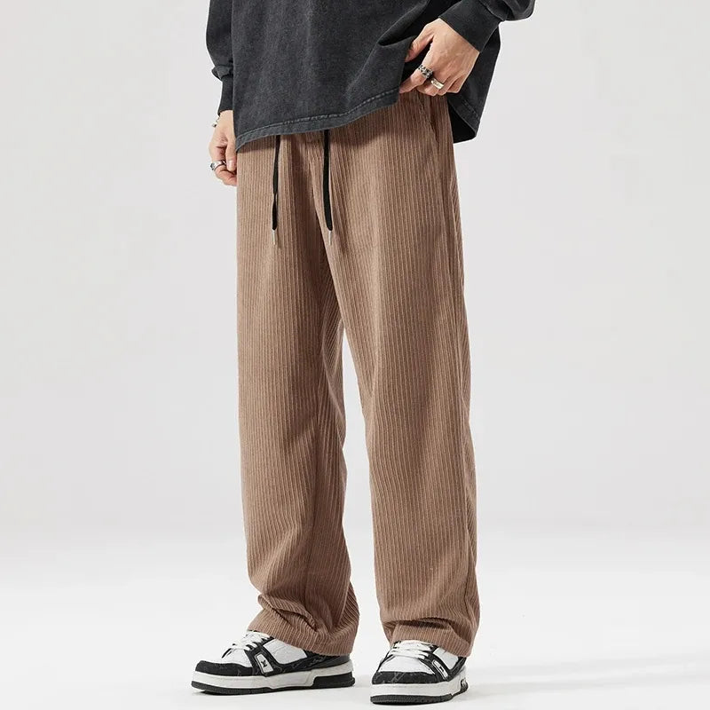 Men's Corduroy Lounge Trousers – Soft Relaxed Drawstring Comfort – Brown