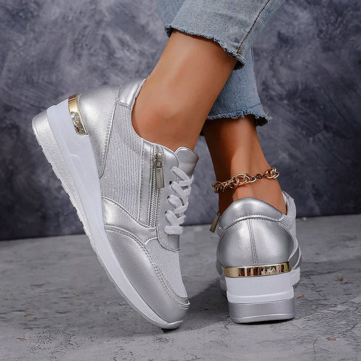 Women's Metallic Orthopedic Platform Sneakers - Cloud-Cushioned