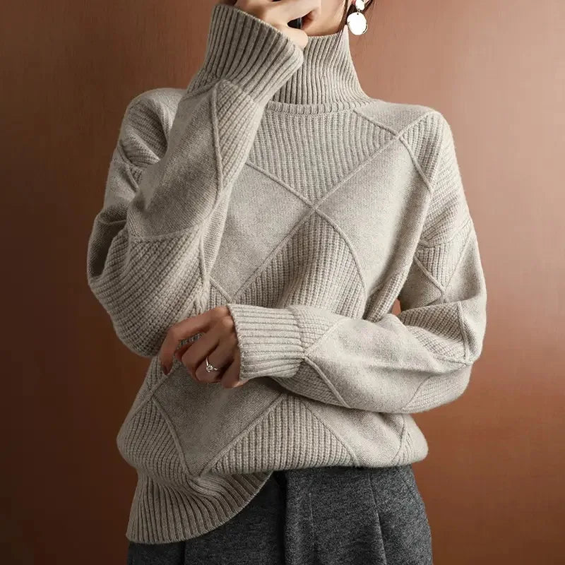 Women's Cable Knit Roll Neck Jumper – Soft Everyday Warmth – Coffee