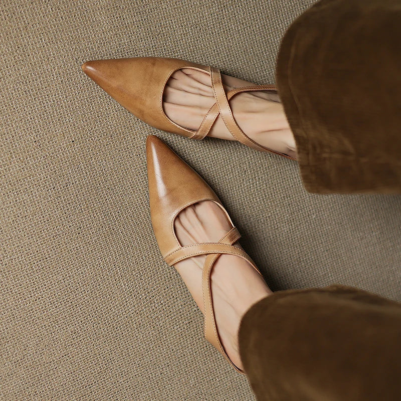 Women's Leather Cross-Strap Mules – Pointed Toe Low Heel – view 12