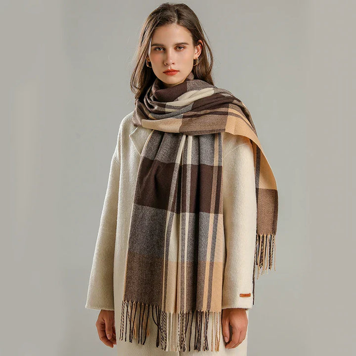 Unisex Cashmere Blend Plaid Scarf – Fringed Winter Accessory – view 6