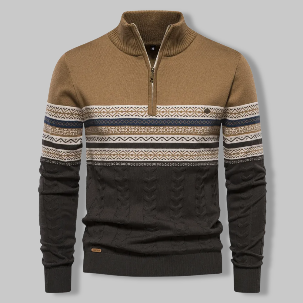 Men's Everest Cable Knit Quarter Zip Jumper – Alpine Warmth – Khaki