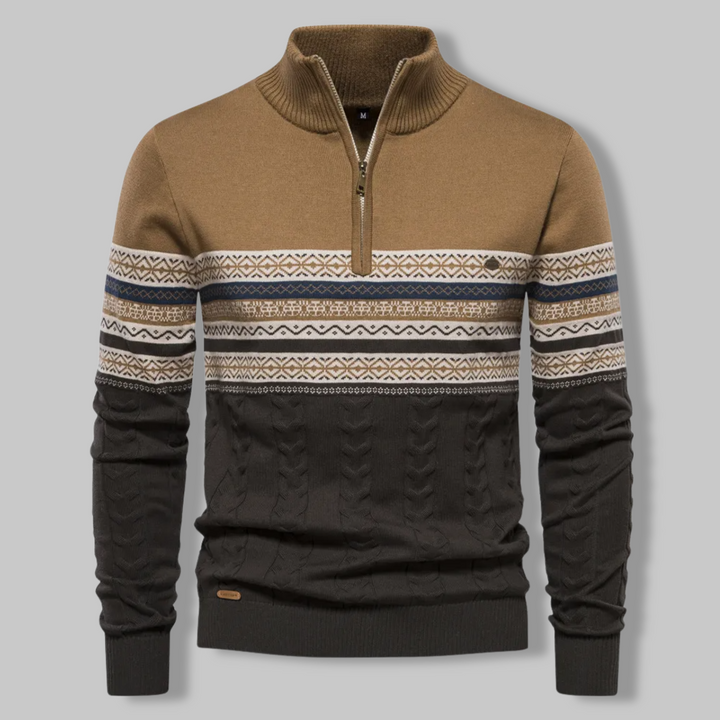Men's Everest Cable Knit Quarter Zip Jumper – Alpine Warmth – Khaki