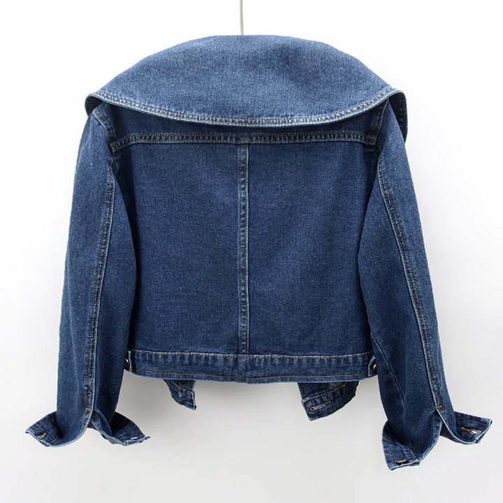 Women's Cropped Denim Jacket – Oversized Collar Trucker Style – view 2