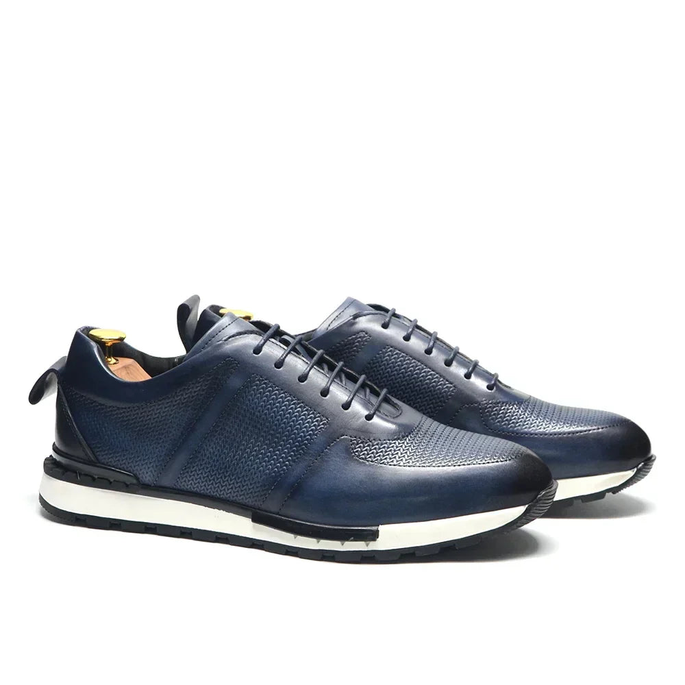 Men's Woven Leather Sneakers – Hand-Burnished Smart-Casual Trainers – view 5