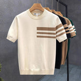 Men's Cotton Knit Tee – Striped Ribbed Trim, Everyday Comfort