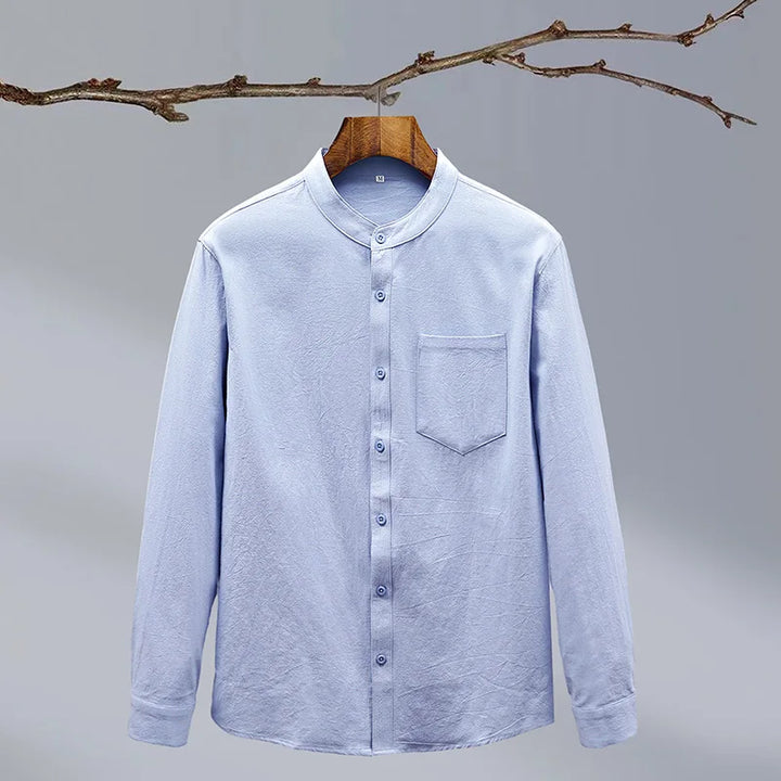 Men's Linen Blend Grandad Collar Shirt – Tailored Summer Fit – view 6