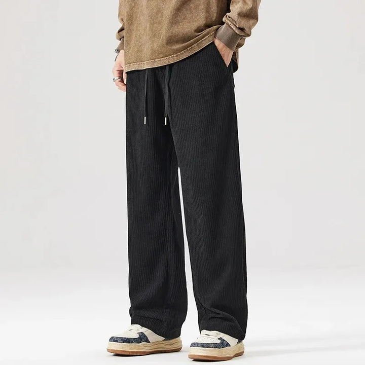 Men's Corduroy Lounge Trousers – Soft Relaxed Drawstring Comfort – Black