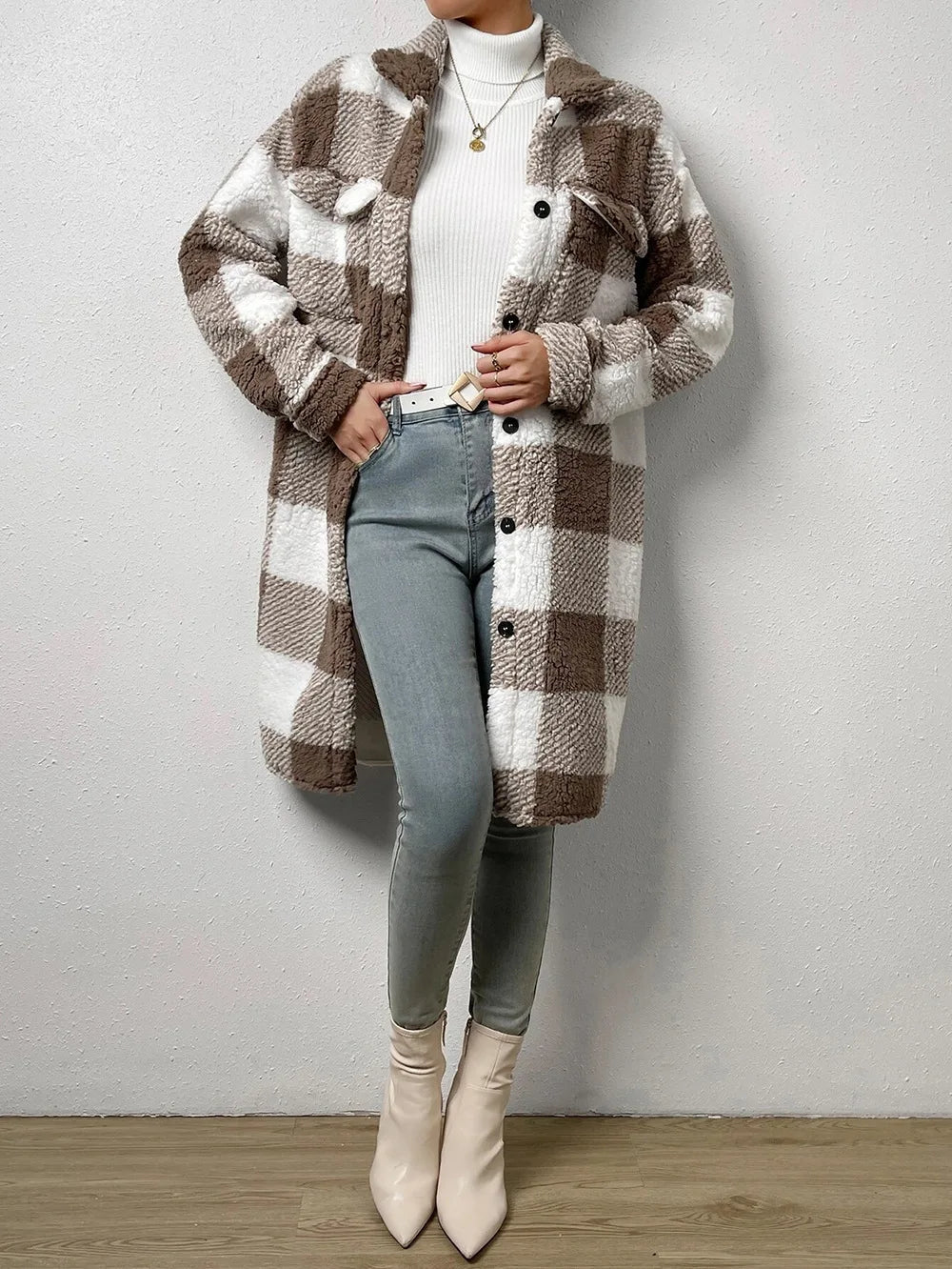 Women's Fleece Trench Coat – Open-Front Relaxed Layering Piece – view 5