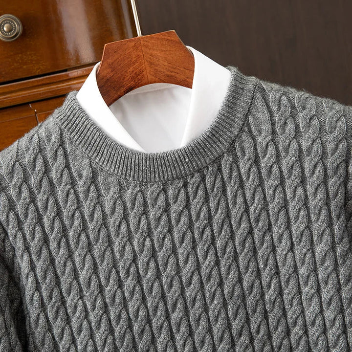 Men's Wool Blend Crew Neck Jumper – Tri-Stripe Twisted Knit – view 5