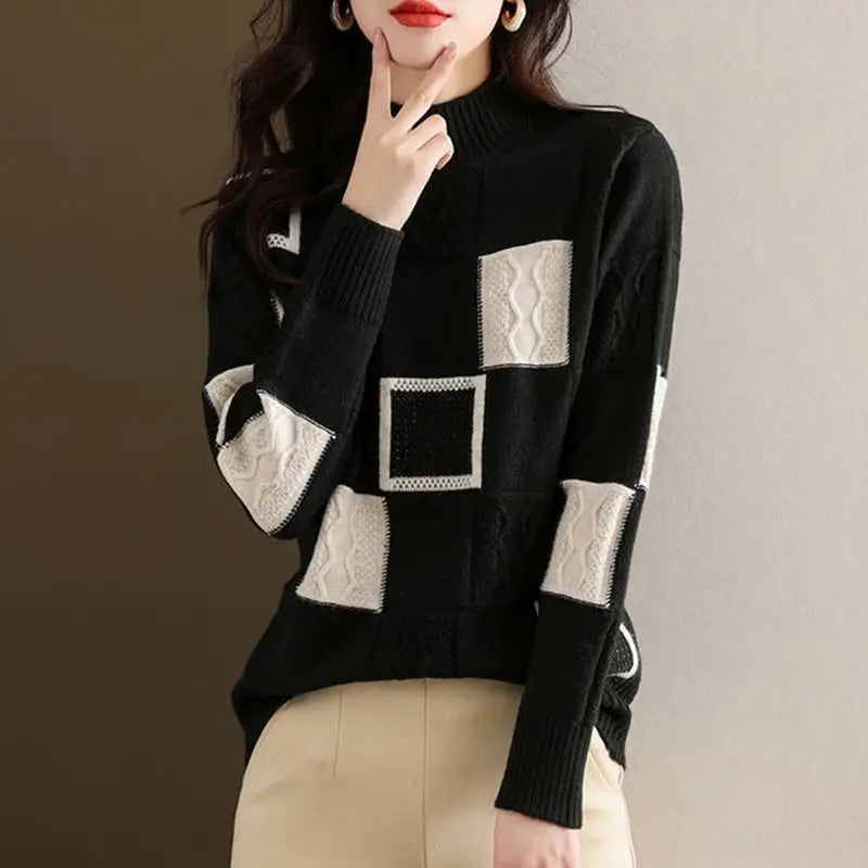 Women's Patchwork Knit Jumper – Cosy Textured Everyday Layer – view 6