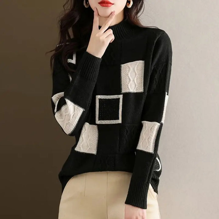 Women's Patchwork Knit Jumper – Cosy Textured Everyday Layer – view 6