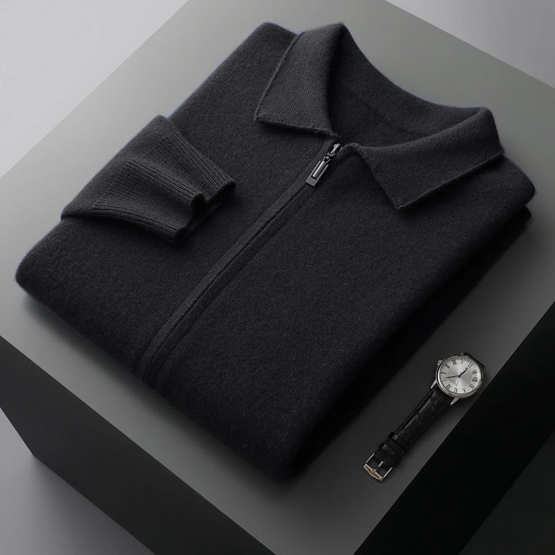 Men's Cashmere Zip Cardigan – Collared Knit with Pockets – view 9