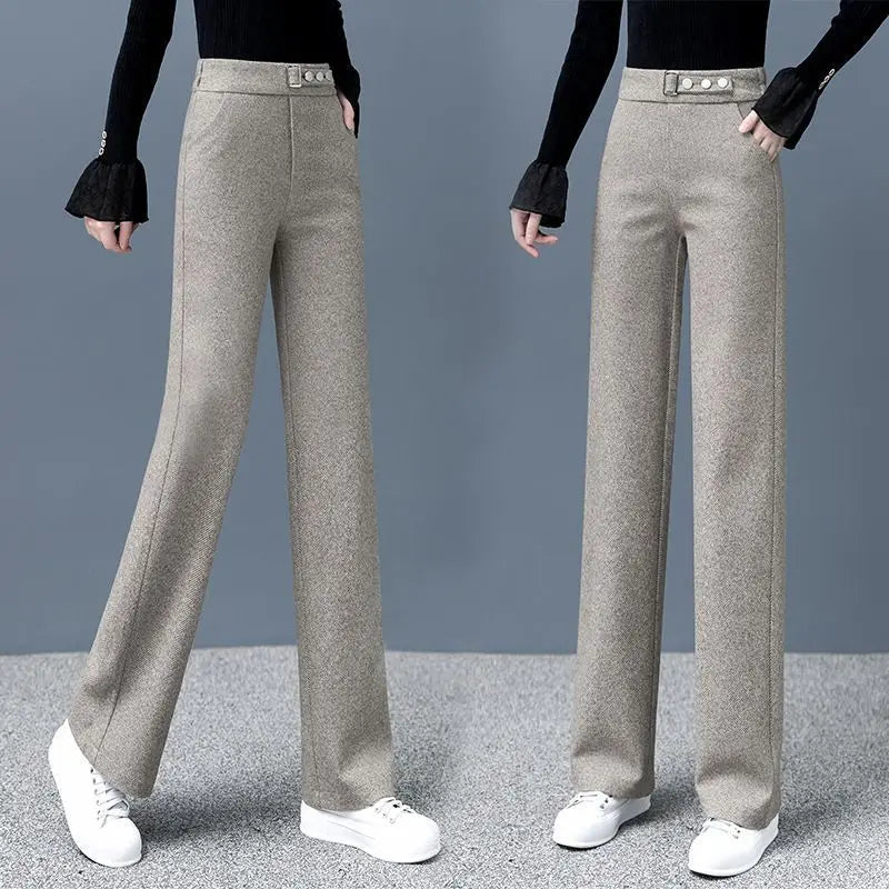 Women's Herringbone Tailored Trousers – High-Waist with Belt – view 5