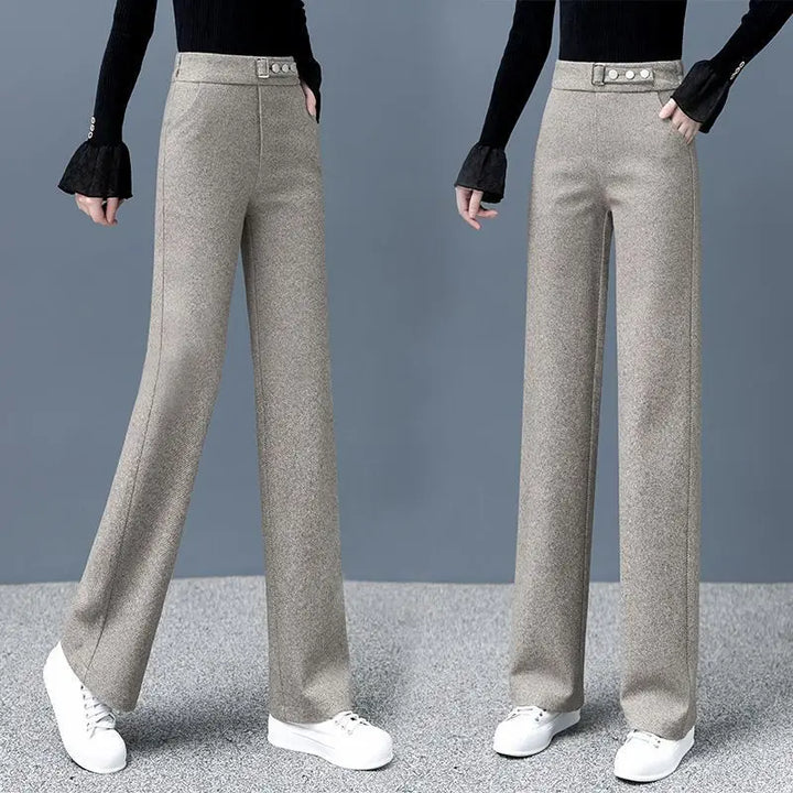 Women's Herringbone Tailored Trousers – High-Waist with Belt – view 5