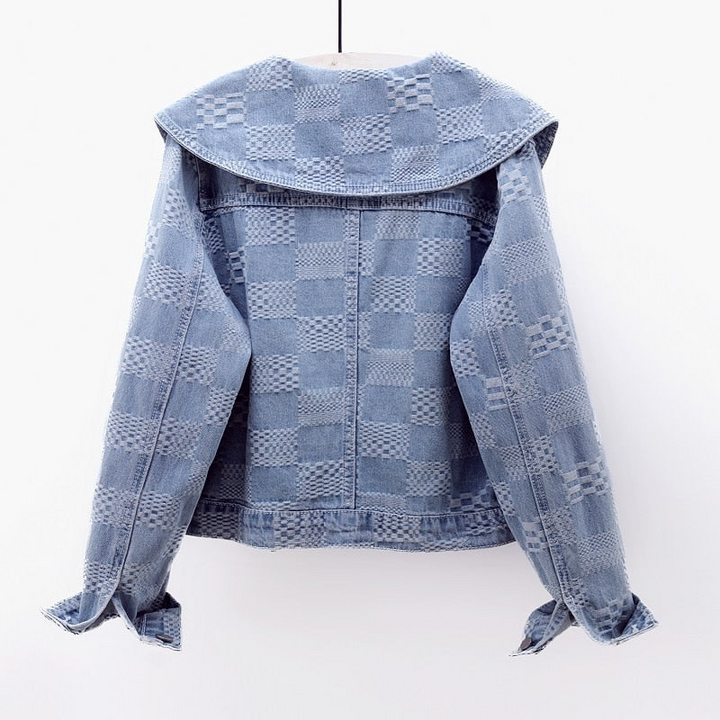 Women's Cropped Denim Jacket – Oversized Collar Trucker Style – view 4