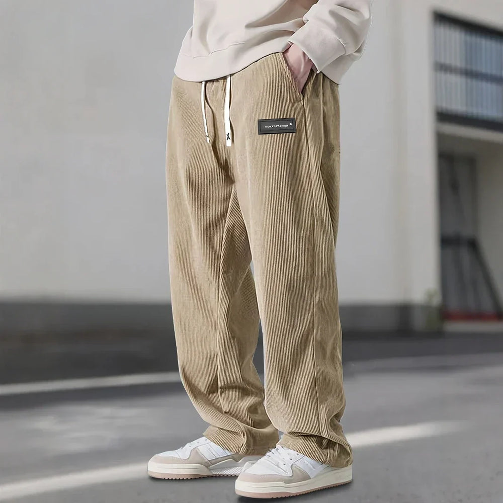 Men's Corduroy Joggers – Soft Straight-Leg Drawstring Trousers