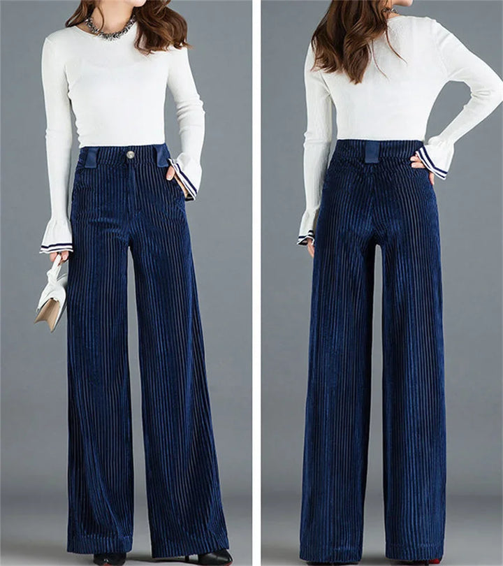 Women's Corduroy Palazzo Trousers – High-Rise '70s Wide-Leg Flare