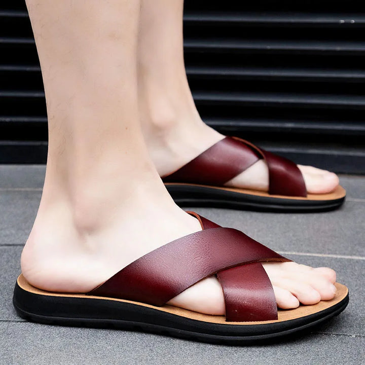 Men's Leather Slide Sandals – Cushioned Ergonomic Footbed – view 9