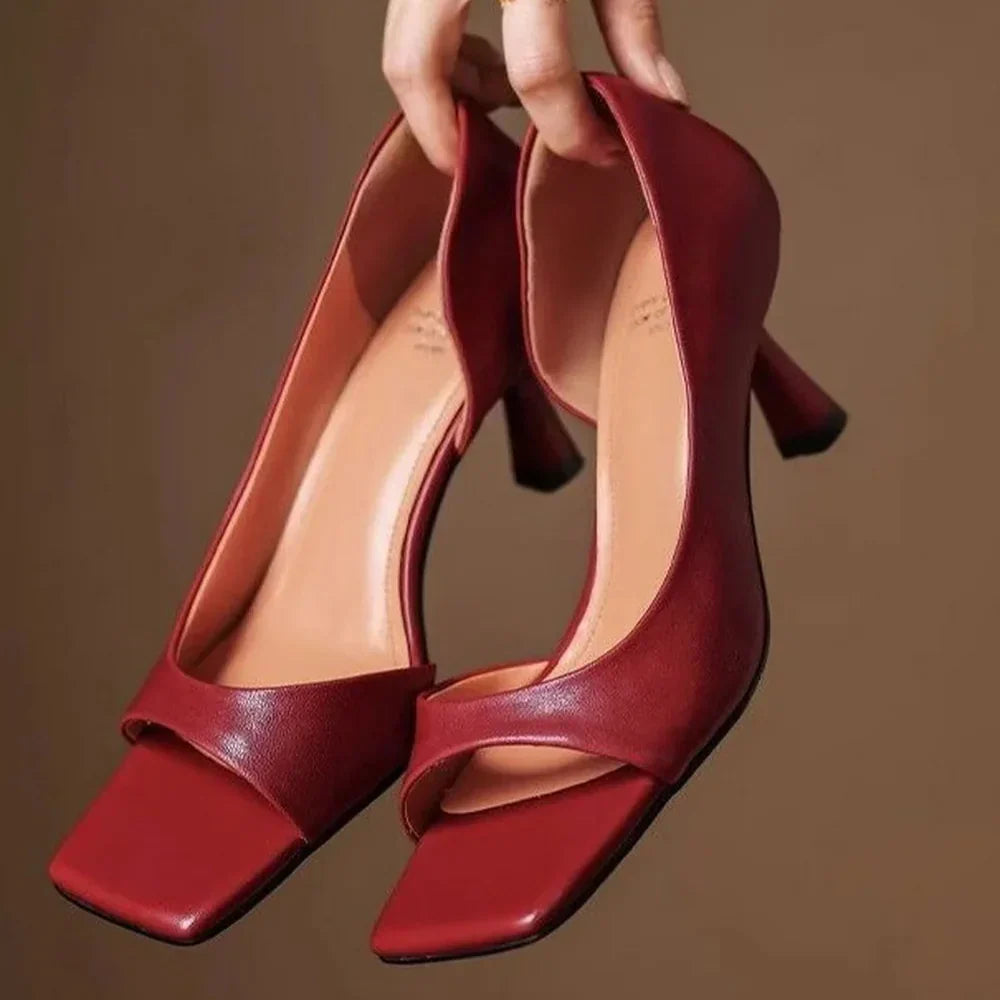 Women's Leather d'Orsay Heels – Square Toe Mid-Heel Courts – view 6