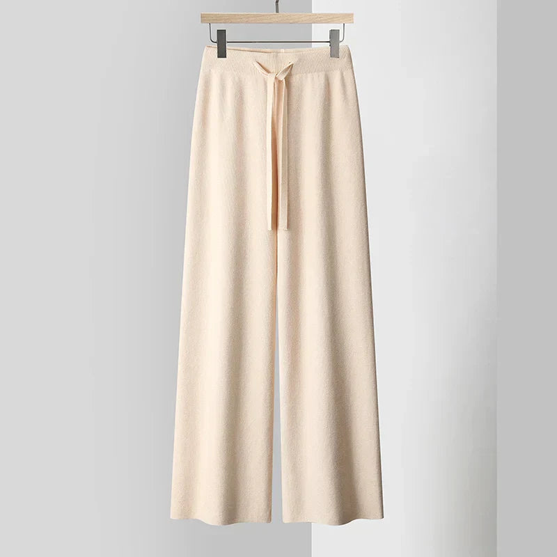 Women's Cashmere-Blend Wide-Leg Knit Trousers – Soft Lounge Luxury