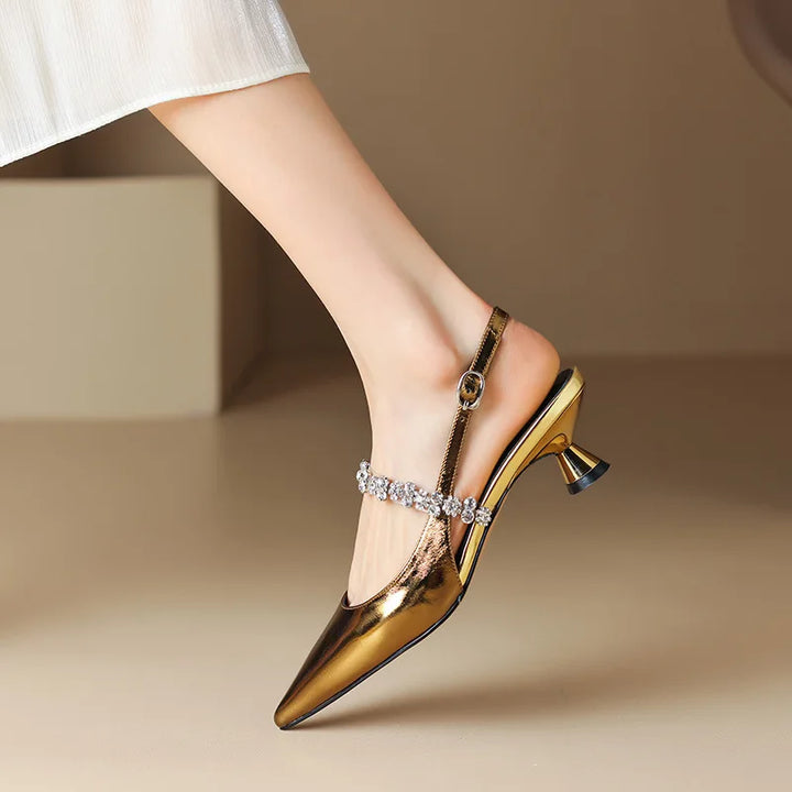 Women's Rhinestone Kitten Heels – Aurora Metallic Evening Shoes
