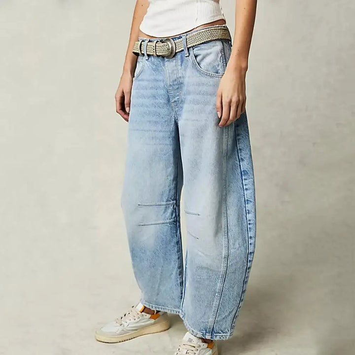 Women's Wide Leg Stretch Jeans – Relaxed Mid-Rise Ankle Length