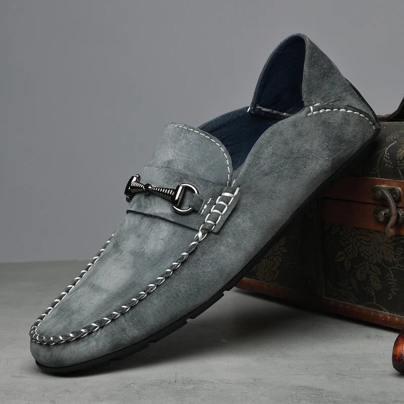 Men's Suede Loafers – Horse-Bit Detail, Non-Slip Sole