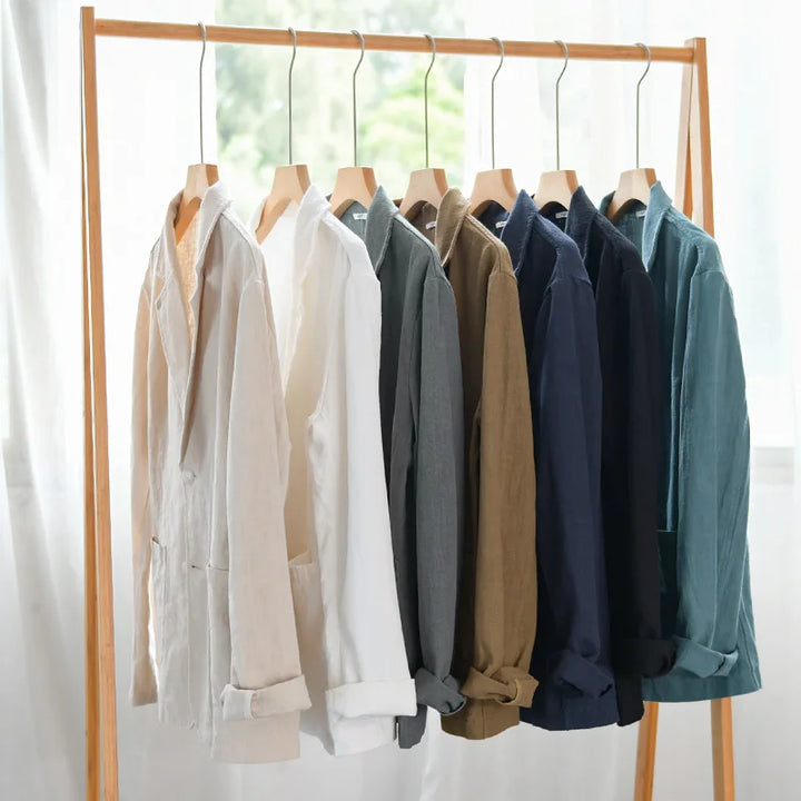 Men's Linen Blend Jacket – Relaxed Garment-Dyed Summer Layer – Black