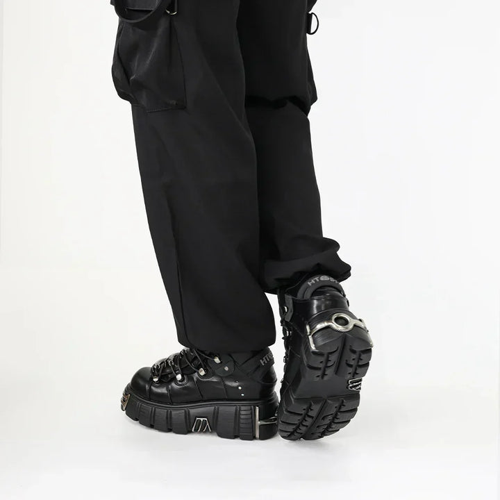 Women's Punk Ankle Boots - Edgy Platform with Lace-Up Detail