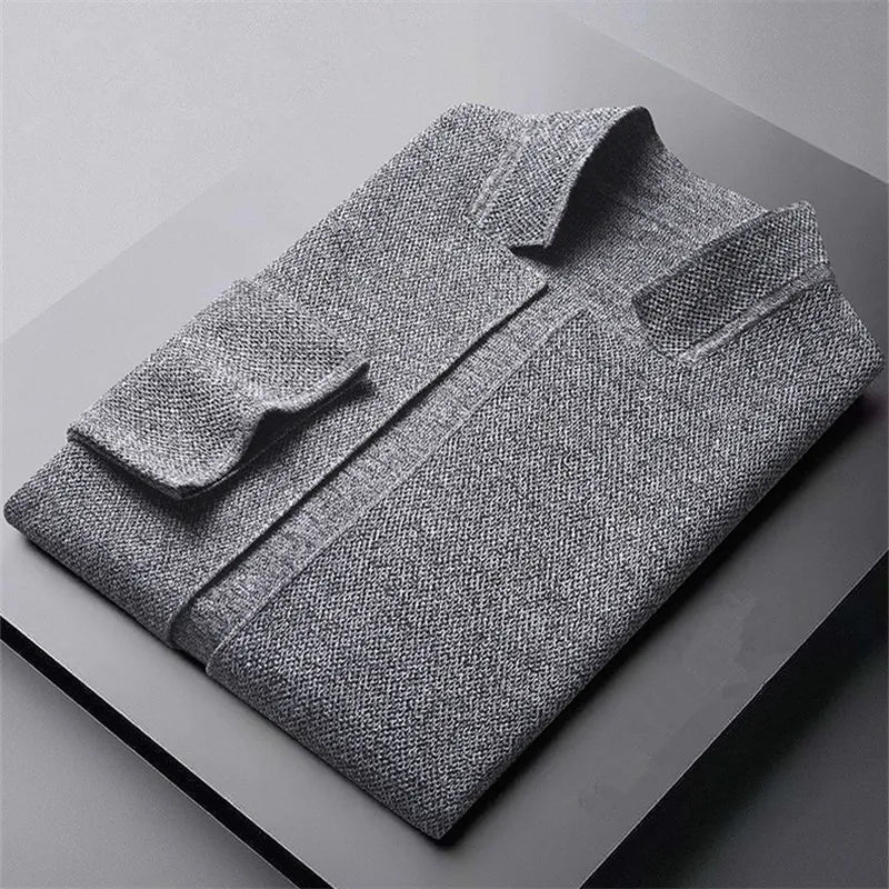 Men's Knit Mandarin Collar Cardigan – Smart Layering Knitwear – view 7