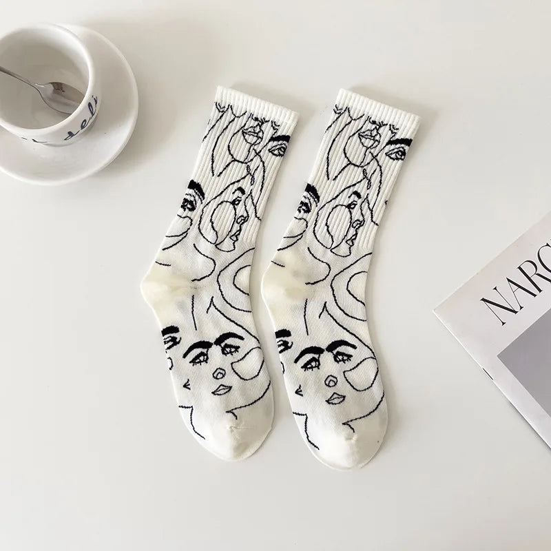 Women's Cotton Crew Socks – Atelier Abstract Line Art Design