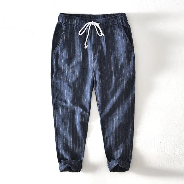 Oslo Men's Striped Linen-Blend Trousers – Relaxed Summer Fit