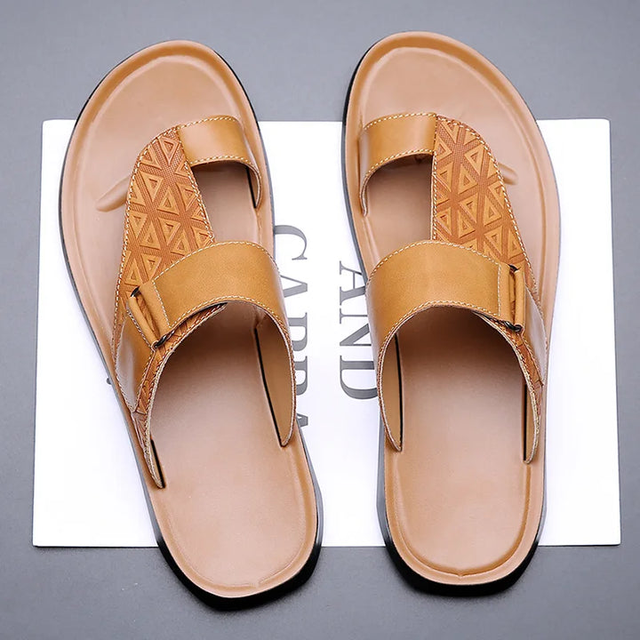 Men's Leather Sandals – Cushioned Toe-Loop Summer Slides – view 2