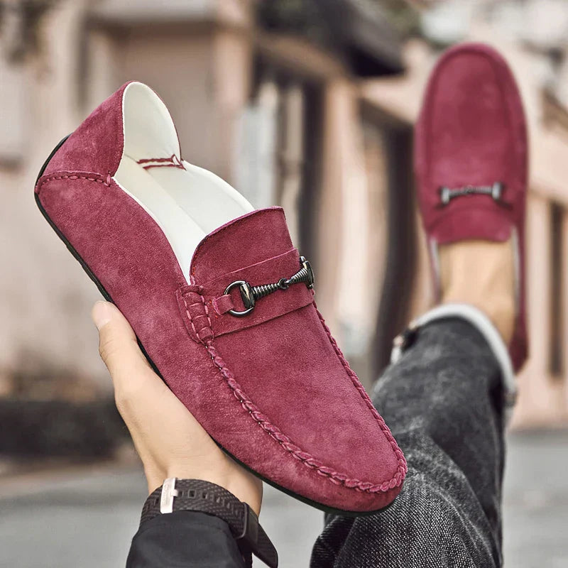 Men's Suede Loafers – Horse-Bit Detail, Non-Slip Sole