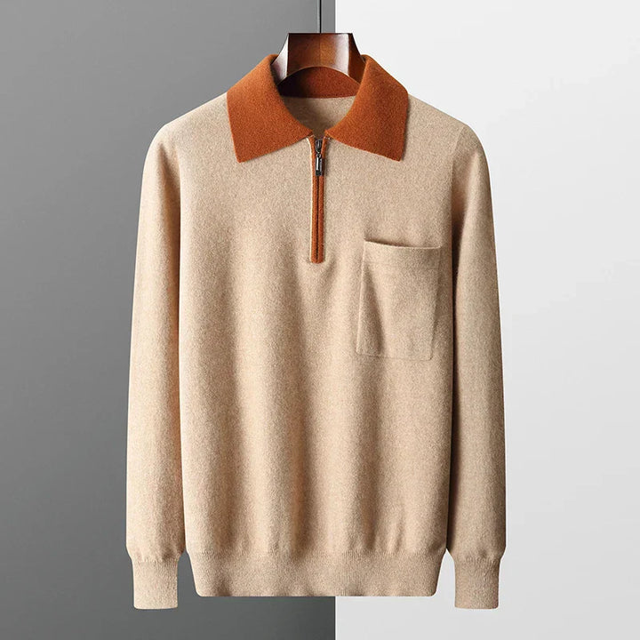 Men's Cashmere Half-Zip Polo Shirt – Contrast Collar Comfort – view 2