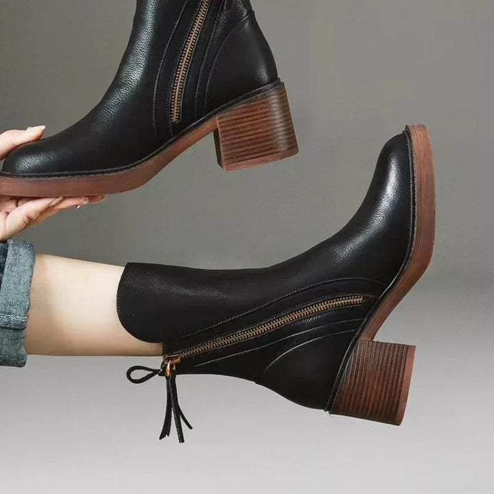 Women's Leather Ankle Boots – Block Heel with Side Zip – view 8