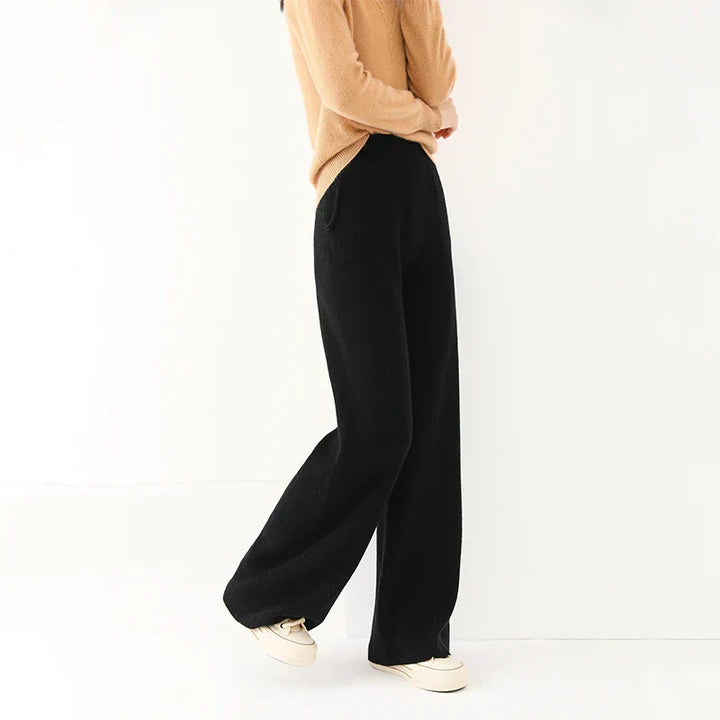 Women's Merino Wool Wide-Leg Trousers – High-Waisted Comfort