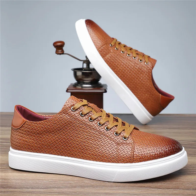 Men's Woven Leather Trainers – Low-Top Smart Casual Sneakers – view 4