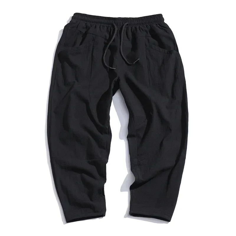 Men's Cotton-Linen Cropped Trousers – Relaxed Tapered Fit – White